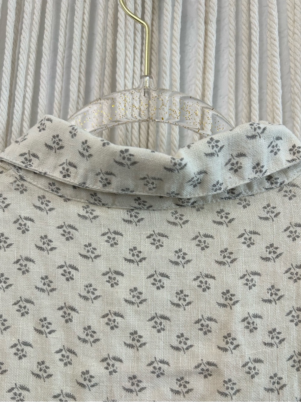 BOHEMIA Sleeveless Cream and gray Patterned Dress Button up collard Retro Linen - Picture 11 of 13